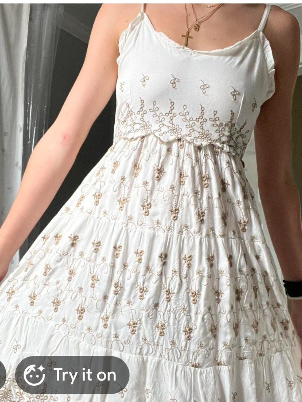 Jessica Simpson Ivory Mini Dress with Gold Embroidery Accents